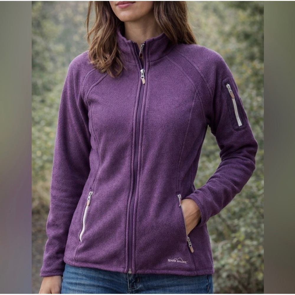 Eddie‎ Bauer Fleece Jacket Womens Large Purple Full Zip Sweater Knit Outdoor